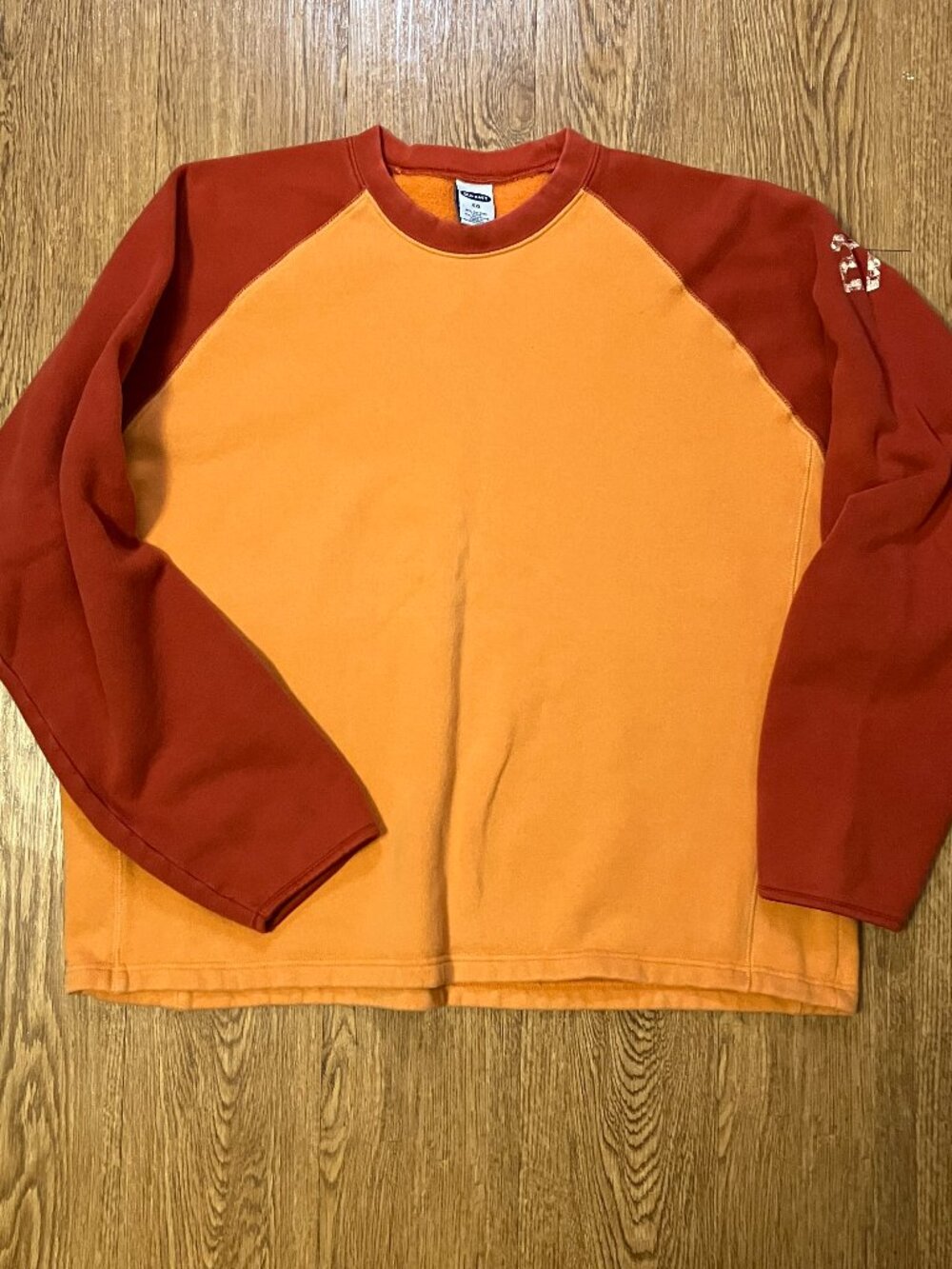 Vintage Y2K Old Navy Sweatshirt Orange Red Colorblock Raglan Baggy Crewneck